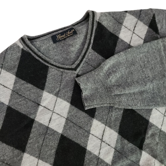 GARRET SCOTT 100% extra-fine merino wool argyle v-neck sweater small - Picture 2 of 11